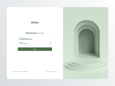 Ticca - Admin console login app design ui ux