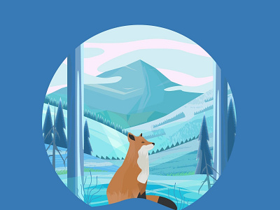 Fox cold forest fox illustration landscape landscape illustration mountains snow vector winter