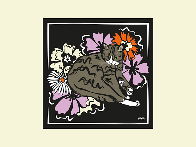 Bed of Flowers cat flowers illustration vector illustration