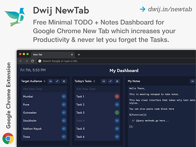 Dwij NewTab - Chrome Extension Design dashboard todo todolist