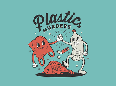 Plastic murders! cartoon cartoon character character illustration ocean ocean life oceans retro logo sea vintage vintage logo
