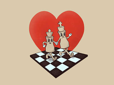 Love & Chess cartoon cartoon character character chess heart illustration love retro vintage