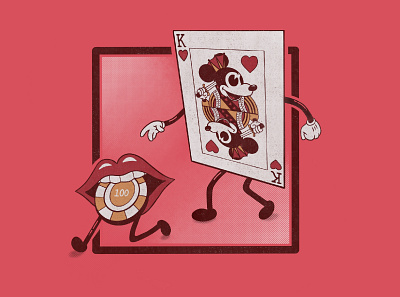 Chip Chase cards cartoon cartoon character character illustration king of hearts lips mickey mouse poker retro vintage