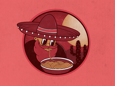 Wrong cuisine beard cactus cartoon cartoon character character desert illustration mexican noodles sombrero textures vintage