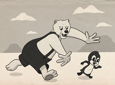 Run Piplo, run! 1930s bear cartoon cartoon character character illustration penguin polar bear retro vintage