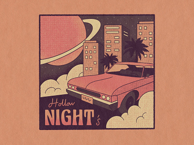 Hollow Night's cadillac cityscape design illustration miami planet retro true grit vintage