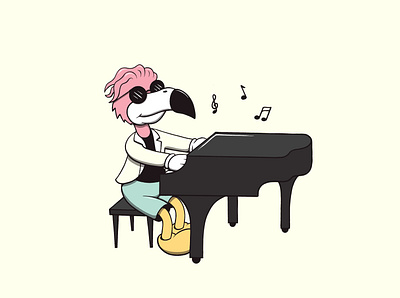 Just one cool flamingo cartoon cartoon character character characterdesign flamingo funky and fresh illustration jazzybam musician piano