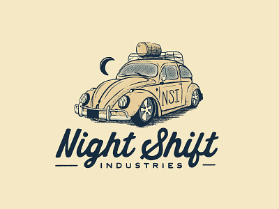 Night Shift Beetle design beetle branding bug car logo hand lettered illustration retro vintage vintage car vintage logo volkswagen vw
