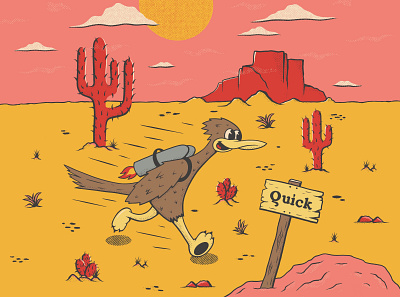 Quick Boi cacti cactus cactus illustration cartoon cartoon character character desert hand drawn illustration retro road runner vintage