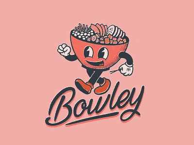 Bowley bowl branding cartoon cartoon character character food hand drawn hand lettered illustration logo typography vintage