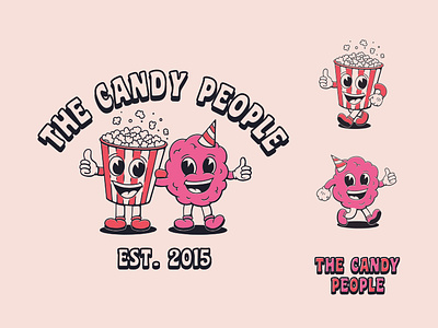 The Candy People branding candy candy floss cartoon cartoon character character fast food food truck illustration logo popcorn retro vintage