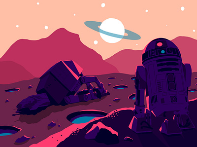 Lonely R2 droid illustration r2d2 robot space starwars