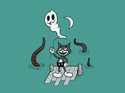 Spooky cartoon cartoon character ghost illustration retro retro illustration tentacles vintage