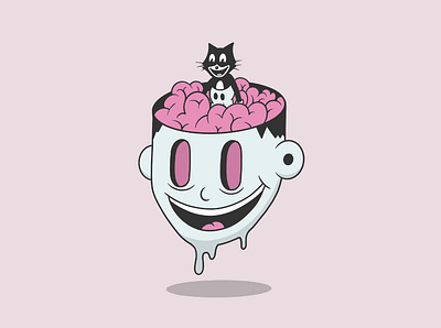 Cat got your brain? brain cartoon cartoon character cat character controll illustration retro vector vintage