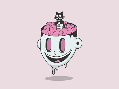 Cat got your brain? brain cartoon cartoon character cat character controll illustration retro vector vintage