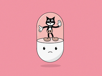 Trapped cartoon cartoon character cat character illustration mog pill pills retro vintage