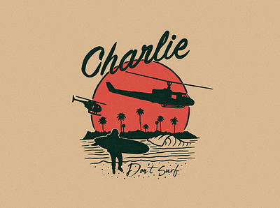 Charlie don't surf! aircav airmobile illustration logo retro retro logo surf surf logo surfing vietnam vintage vintage logo