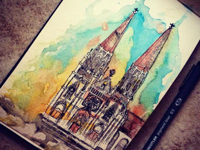 Saint Helena Cathedral ink moleskine sketches watercolor