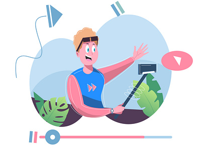 Vlogger On Duty boy character design flat holiday illustration illustrator vacation vlog vlogger youtuber