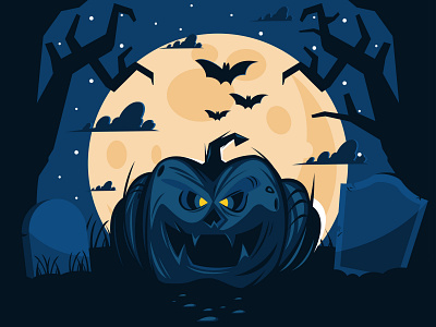 Happy Halloween bat dark full moon graphic design graveyard halloween horror illustration moon night pumpkin scary spooky