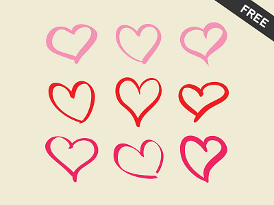 9 Hearts Freebie drawn free freebie friend hand heart love valentine vector