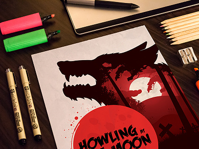 Howling at the moon - More progress design exposure halloween illustration poster warewolf wolf