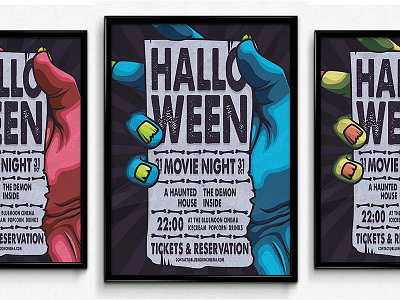 Halloween Movie Night design halloween hand illustration movie poster zombie