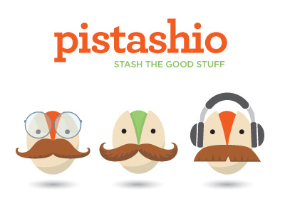 Pistashio - Stash the good stuff character glasses headphones identity illustration logo mustache nut startup