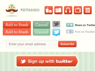 Pistashio - UI Elements buttons facebook icons logo pattern share social twitter ui