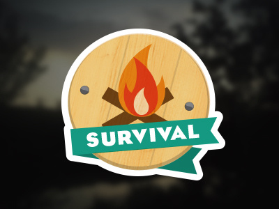 Survival Badge badge coat of arms fire ribbon sticker wood