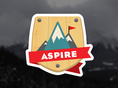 Aspire Badge badge coat of arms flag mountain peak ribbon sticker wood