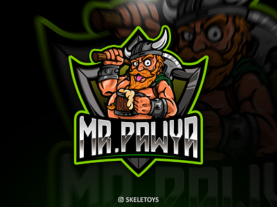 Mr pawya beer cartoon character design esportlogo illustration logo mascot mascot logo streamer twitch vector viking viking logo