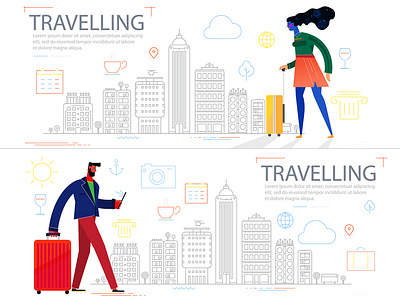 Travelling Concept Banner. app banner cartoon character design design icon illustration smartphone traveling web website