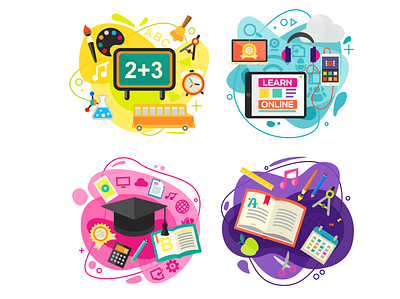 Learning different concept. art banner cartoon collage design illustration online learning school study vector