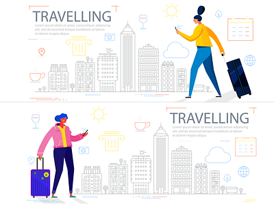 Traveling Concept Banners 02 app banner cartoon character design design flat icon illustration vector web