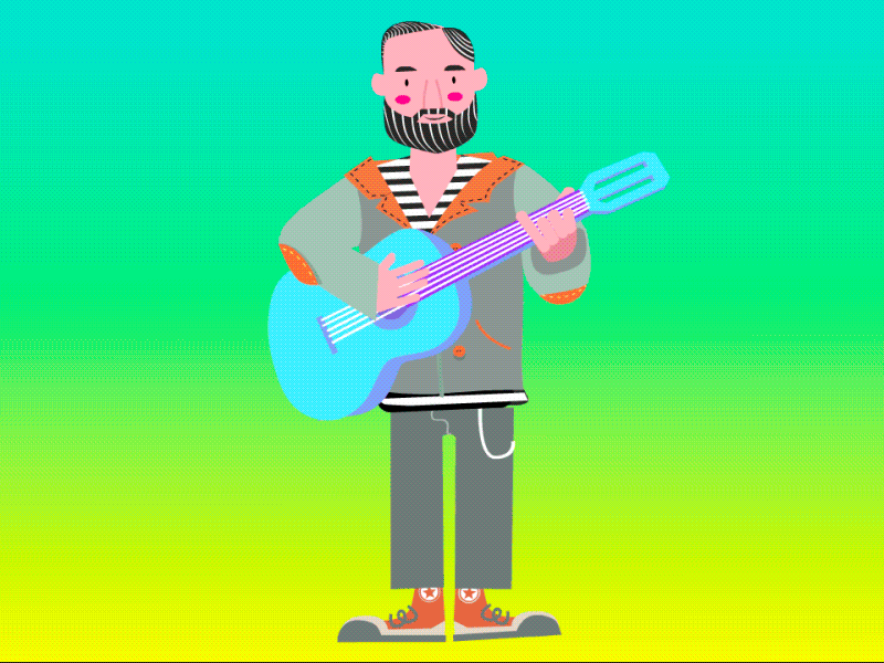 Musicican animator sneakers cartoon motion graphics animation character man hipster guitarist guitar music musician