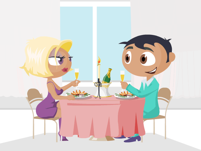 Restaurant animation 2d animation cafe cartoon character dinner explainer flash flat love motion graphics restaurant romance