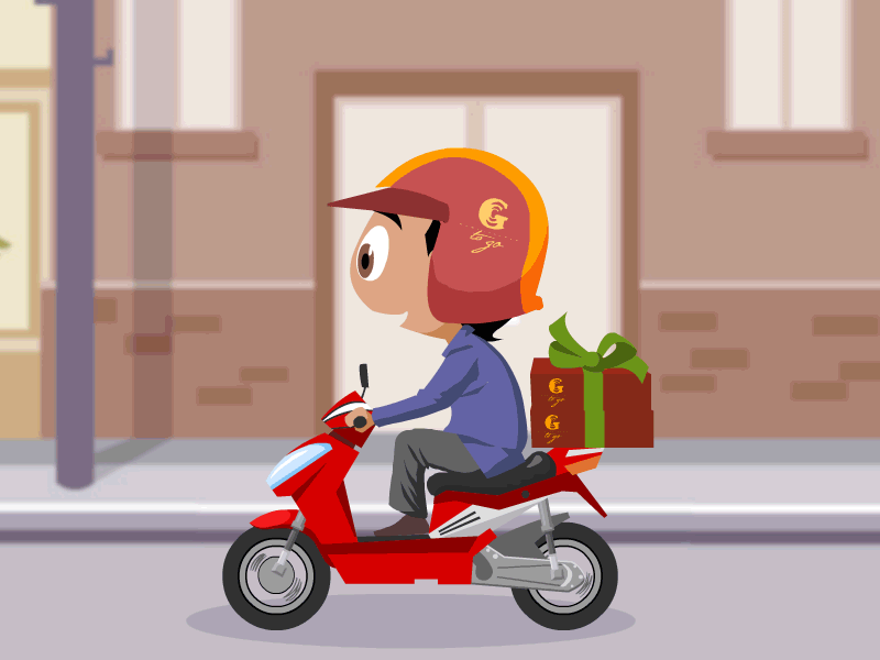 Pizza delivery man 2d after effects animation bike character delivery explainer flat motion pizza scooter street