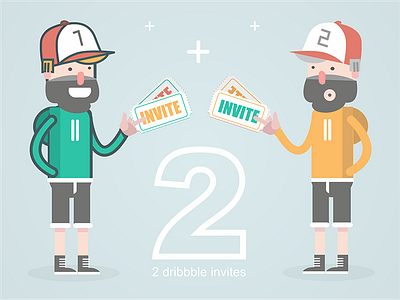 2 dribbble invites 2d cap character design dribbble invite giveaway flat illustration invitation invite man ticket vector