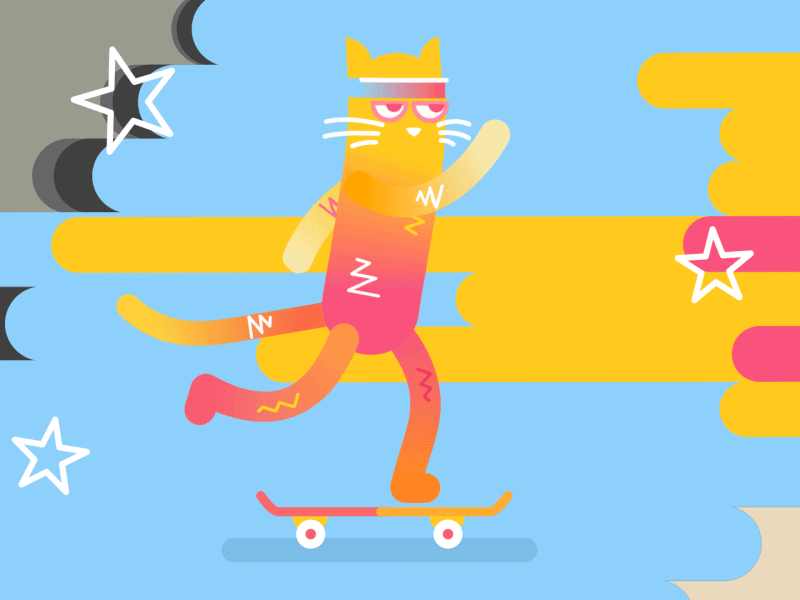 Cat skating 2d animation cat character cute explainer flat motion design motion graphics skate skating sport