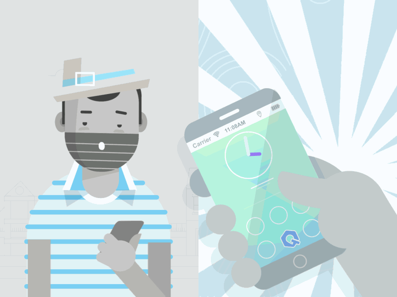 Mobile app phone iphone flat illustration character design man hat animation 2d explainer app mobile