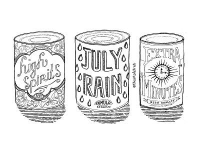 High Spirits - July Rain - Extra Minutes can canned goods drawing illustration packaging packaging design playful sketchbook thingsyouneed