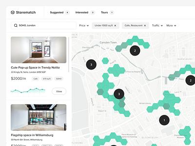 Retail property finder analysis analytics clean dashboad enterprise filters finder local map marketplace property search real estate rent results retail saas search search ux store suggestions