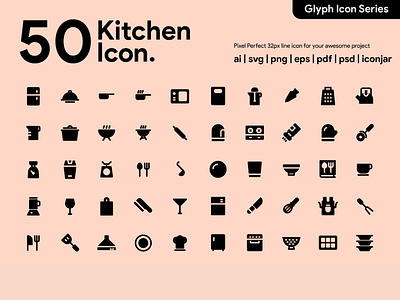 Kawaicon - 50 Kitchen Glyph Icon Set design glyph icon icon icon a day icon app icon design icon set iconography icons pictogram pixel perfect icon ui ux vector