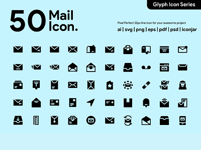 Kawaicon - 50 Mail Glyph Icon Set app design glyph icon icon icon a day icon app icon design icon packs icon set iconography mail mail icon pixel perrfect icon ui ux