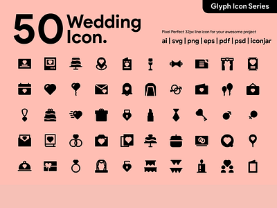 Kawaicon - 50 Wedding Glyph Icon Set glyph icon icon icon a day icon app icon design icon packs icon set iconography pixel perfect icon ui wedding