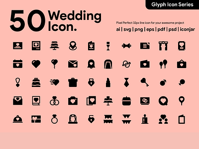 Kawaicon - 50 Wedding Glyph Icon Set