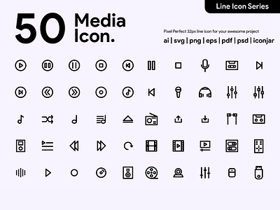 Kawaicon - 50 Multimedia Icon icon icon a day icon app icon design icon packs icon set line icon media icon multimedia