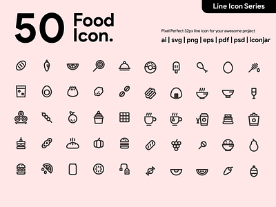 Kawaicon - 50 Food Line Icon food food vector icon icon a day icon app icon design icon set line icon vector