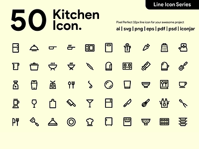 Kawaincon - 50 Kitchen Line Icon icon icon a day icon app icon design icon packs icon set icon sets kitchen icon kitchen line icon line icon pixel perfect icon vector vector icon